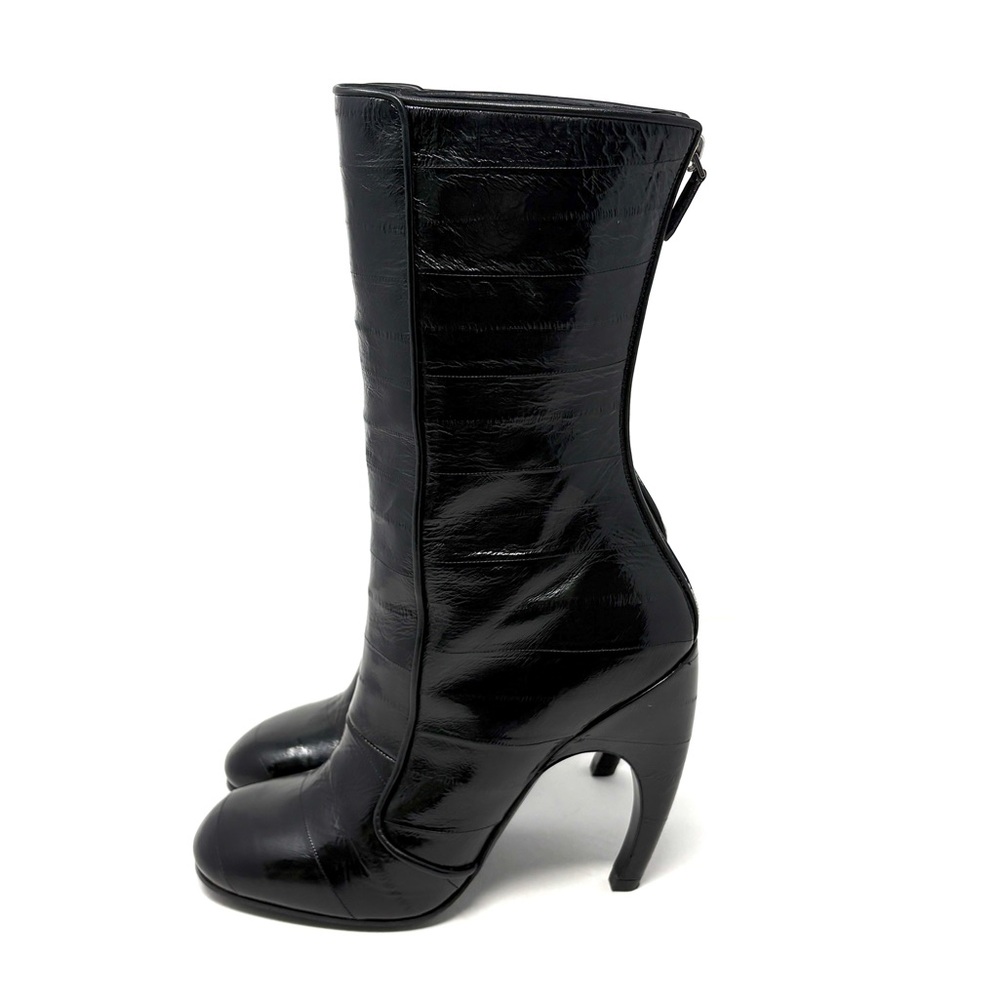 Givenchy Mid-calf Boots Shiny Black Genuine Eel Skin Leather 38.5